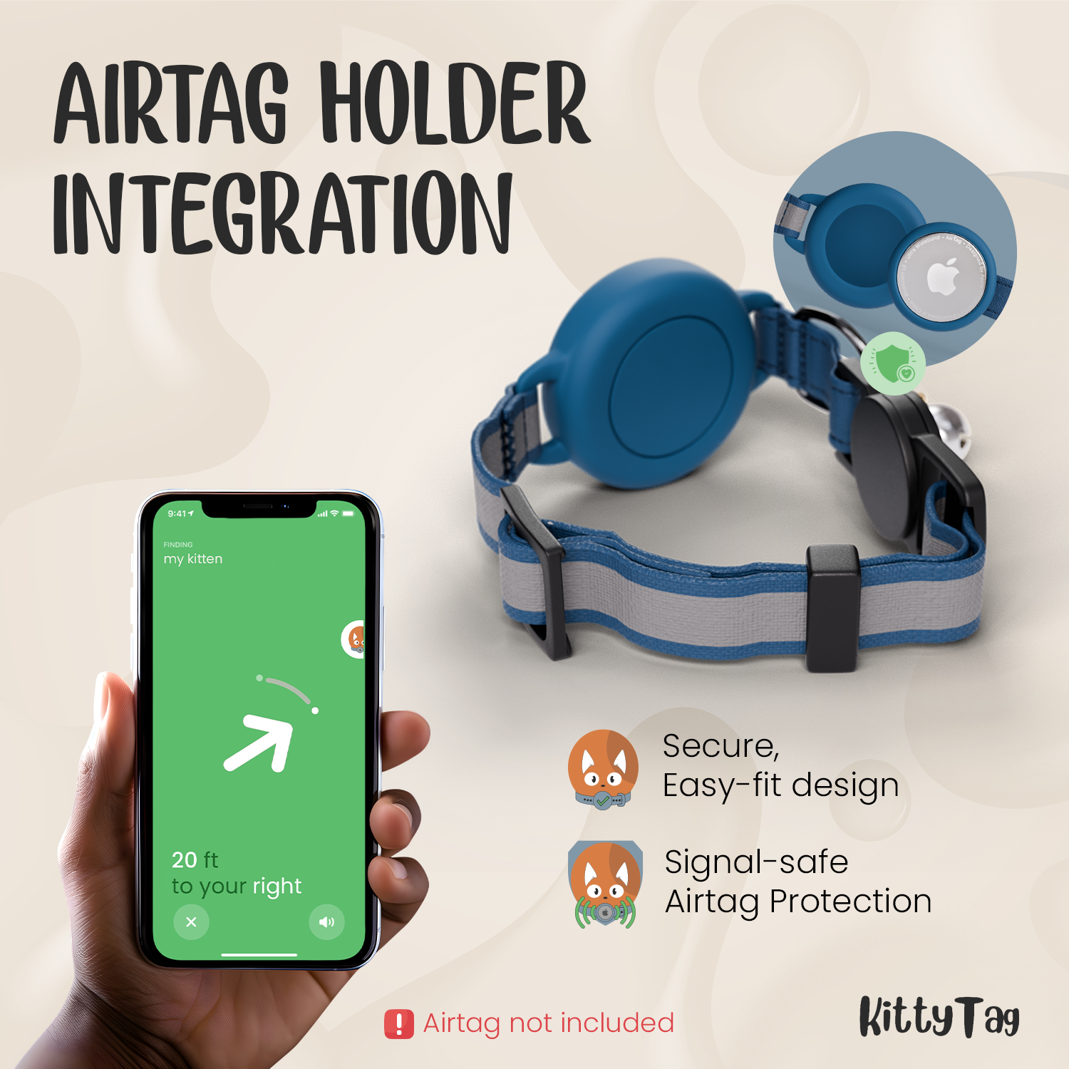 Navy Cat Collar for AirTag