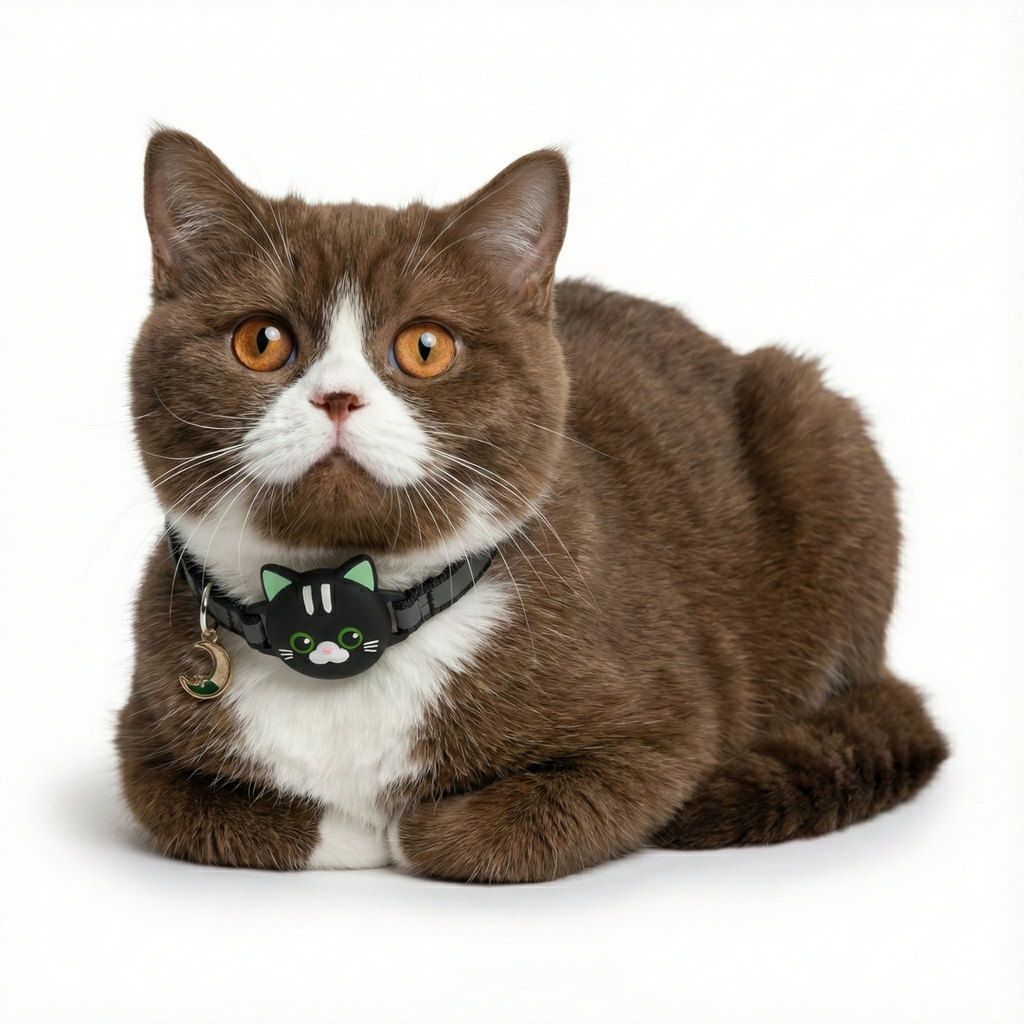 Orange AirTag cat collar with hidden AirTag holder, breakaway safety buckle and reflective stitching — KittyTag handmade in France — view 5