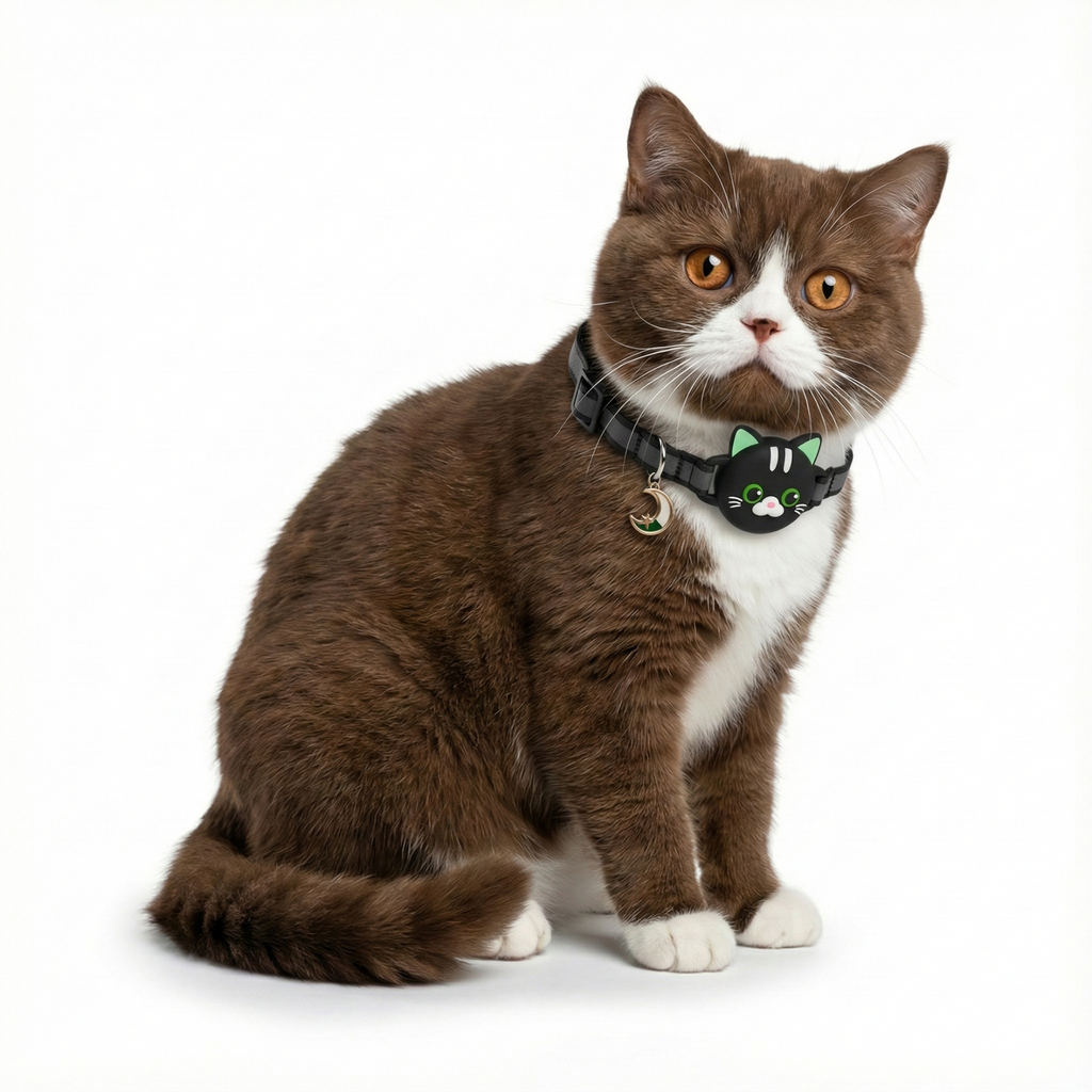 Orange AirTag cat collar with hidden AirTag holder, breakaway safety buckle and reflective stitching — KittyTag handmade in France — view 6