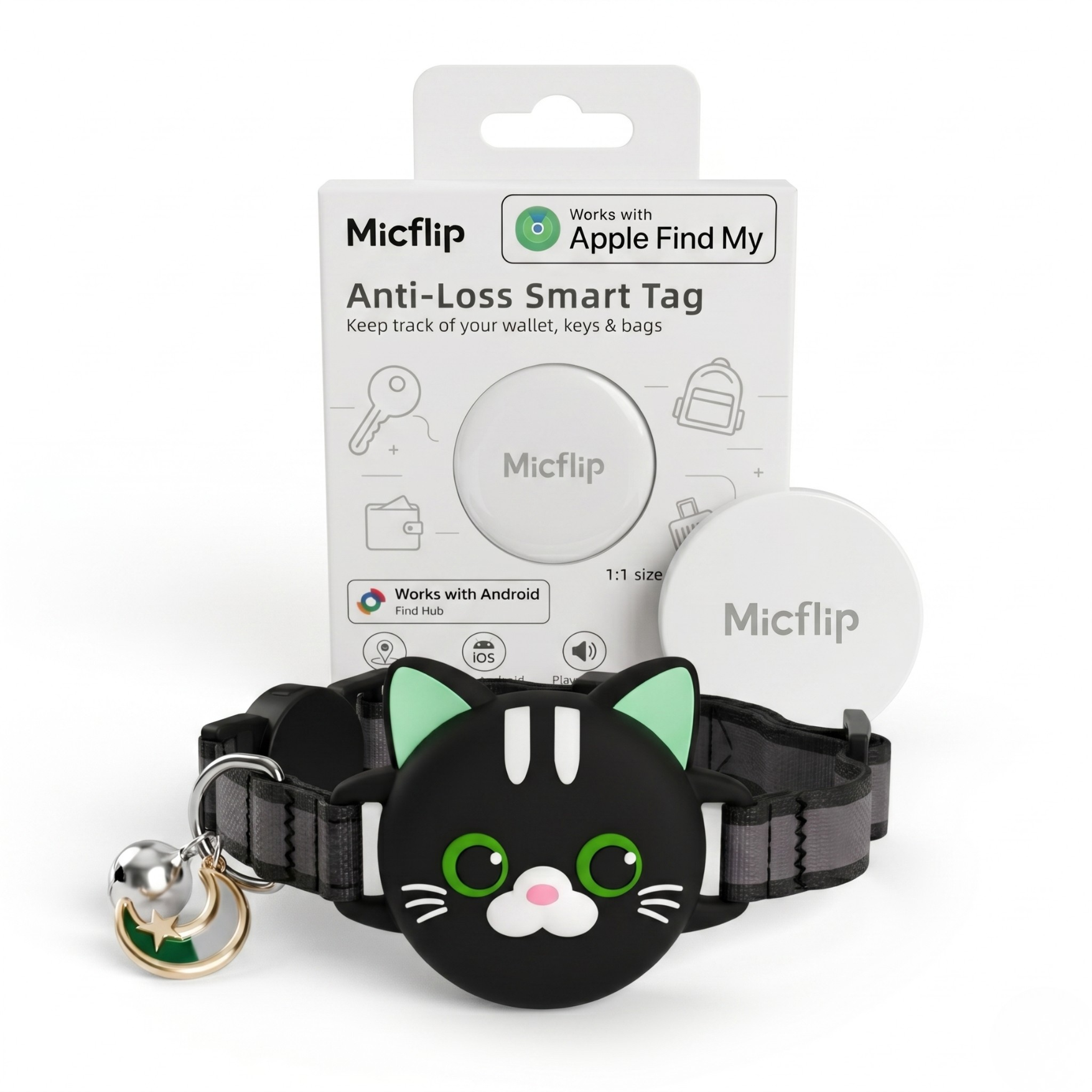 Collier AirTag pour chat noir, réglable, réfléchissant, sécurité anti-étranglement