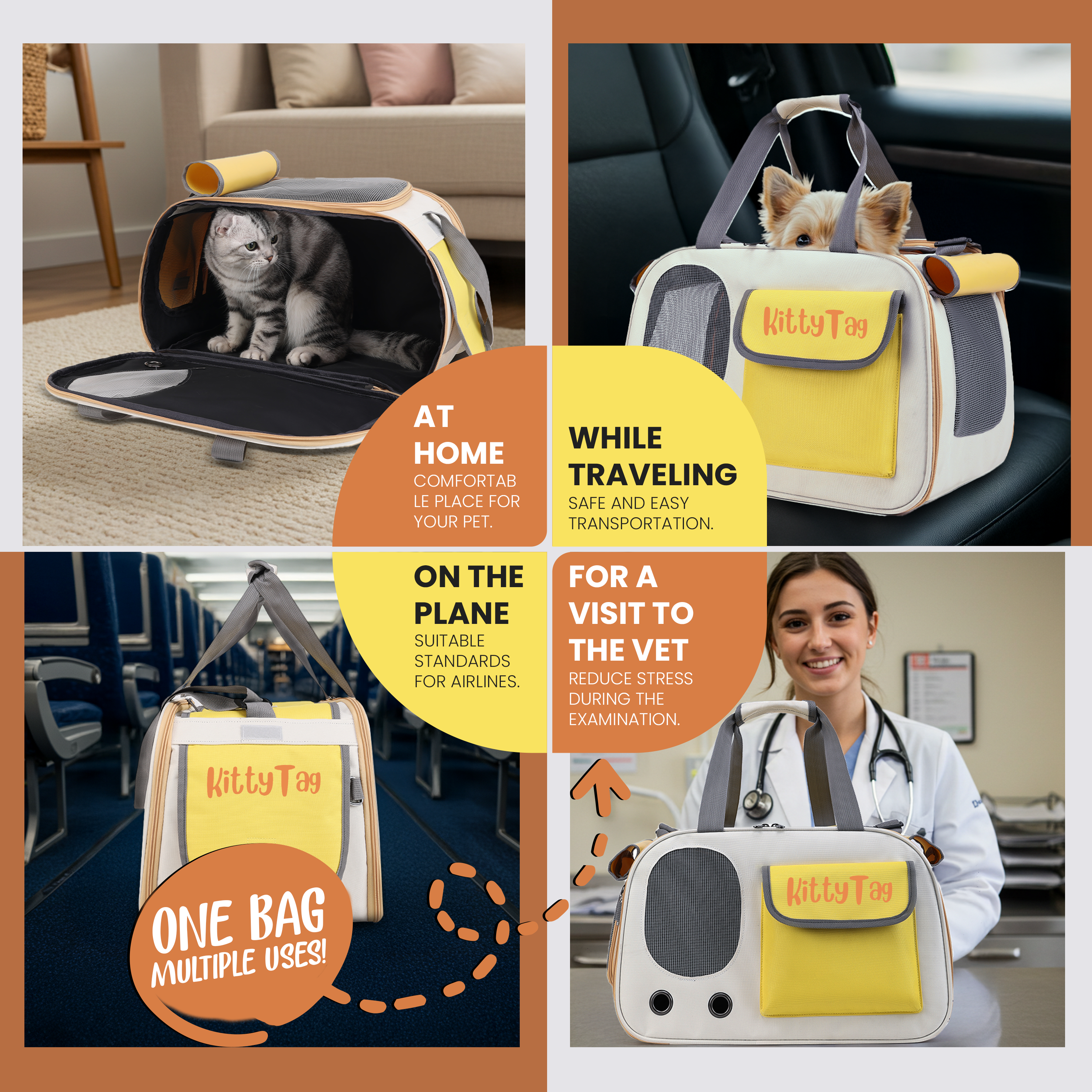 Yellow Foldable Pet Travel Bag