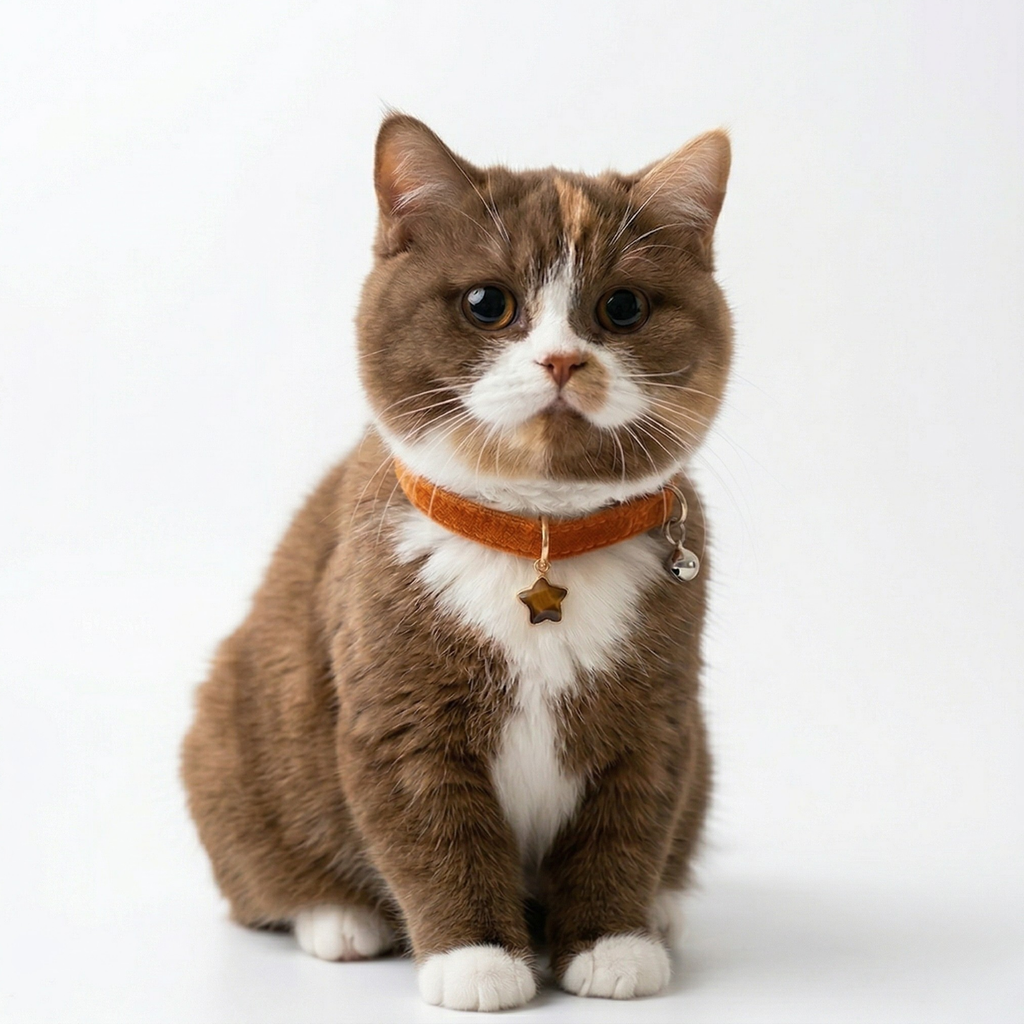 Chocolate brown velvet cat collar with natural Tiger's Eye stone and star charm — KittyTag handmade — view 2
