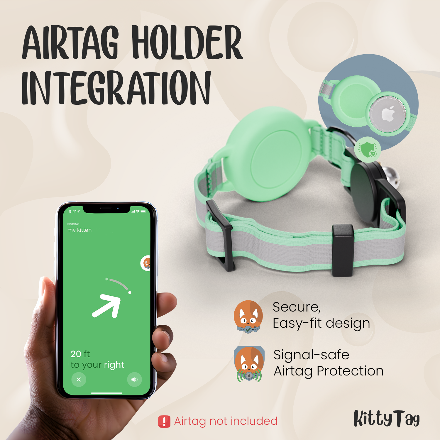 Mint Green Cat Collar for AirTag