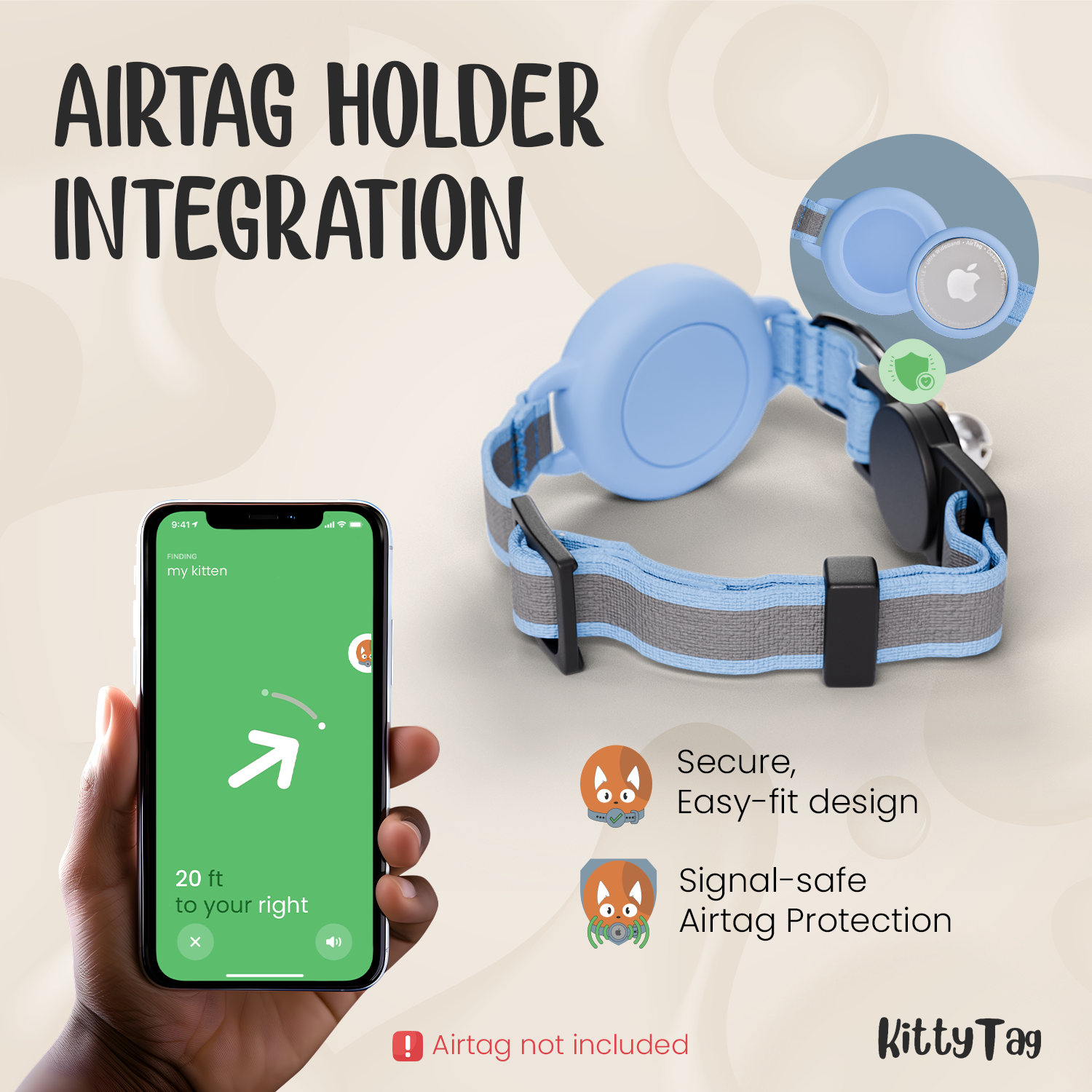 Blue Cat Collar for AirTag