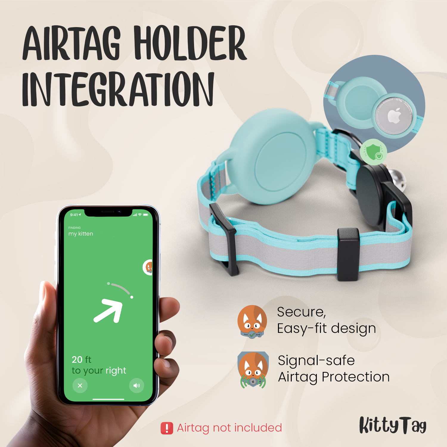 Turquoise Cat Collar for AirTag