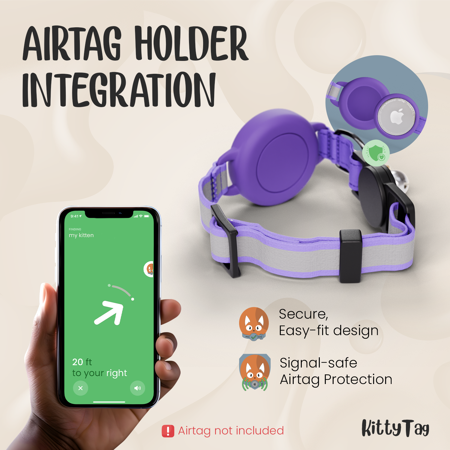 Purple Cat Collar for AirTag