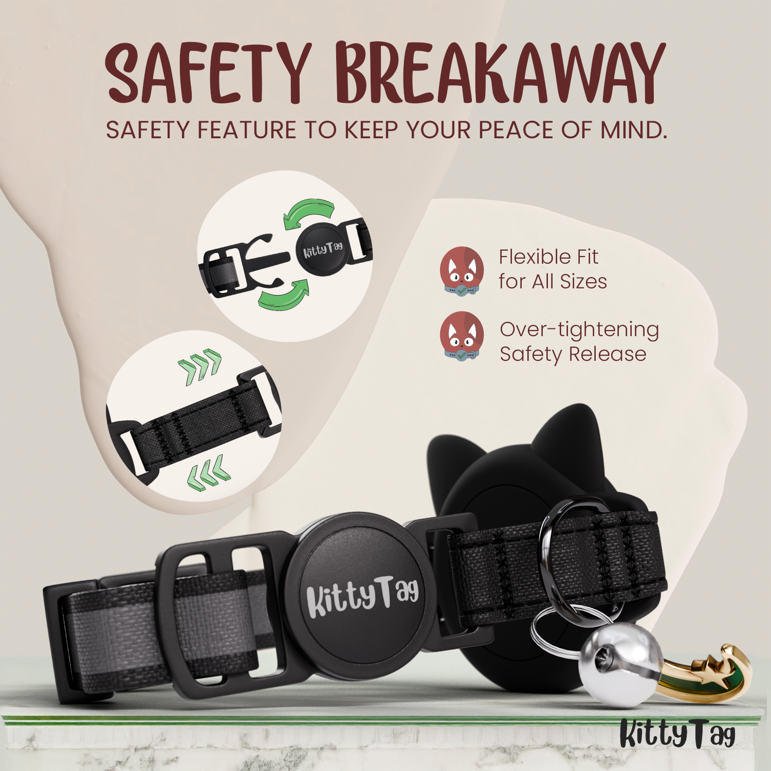 Black Cat Collar AirTag, Adjustable, Reflective, Breakaway