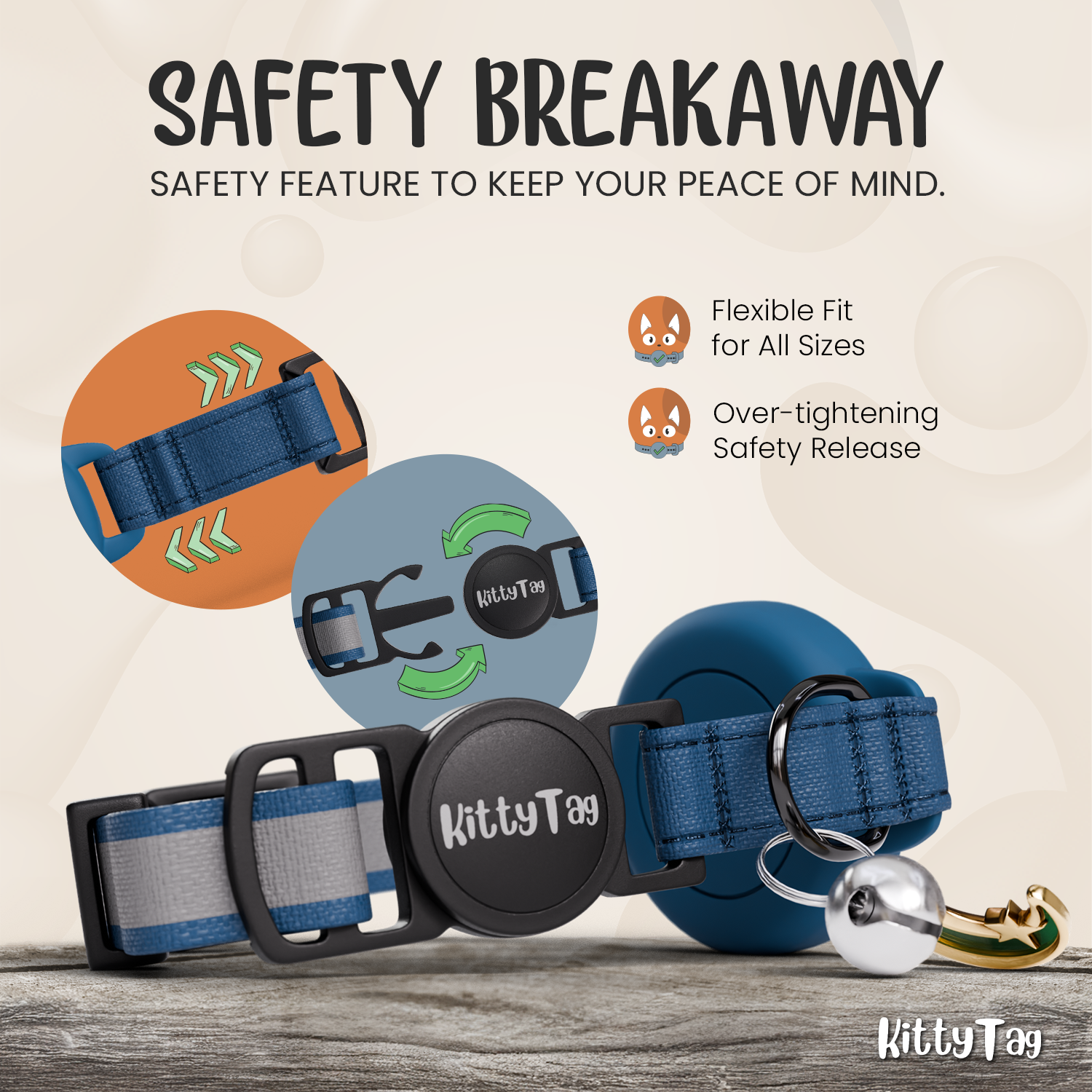 Navy Cat Collar for AirTag