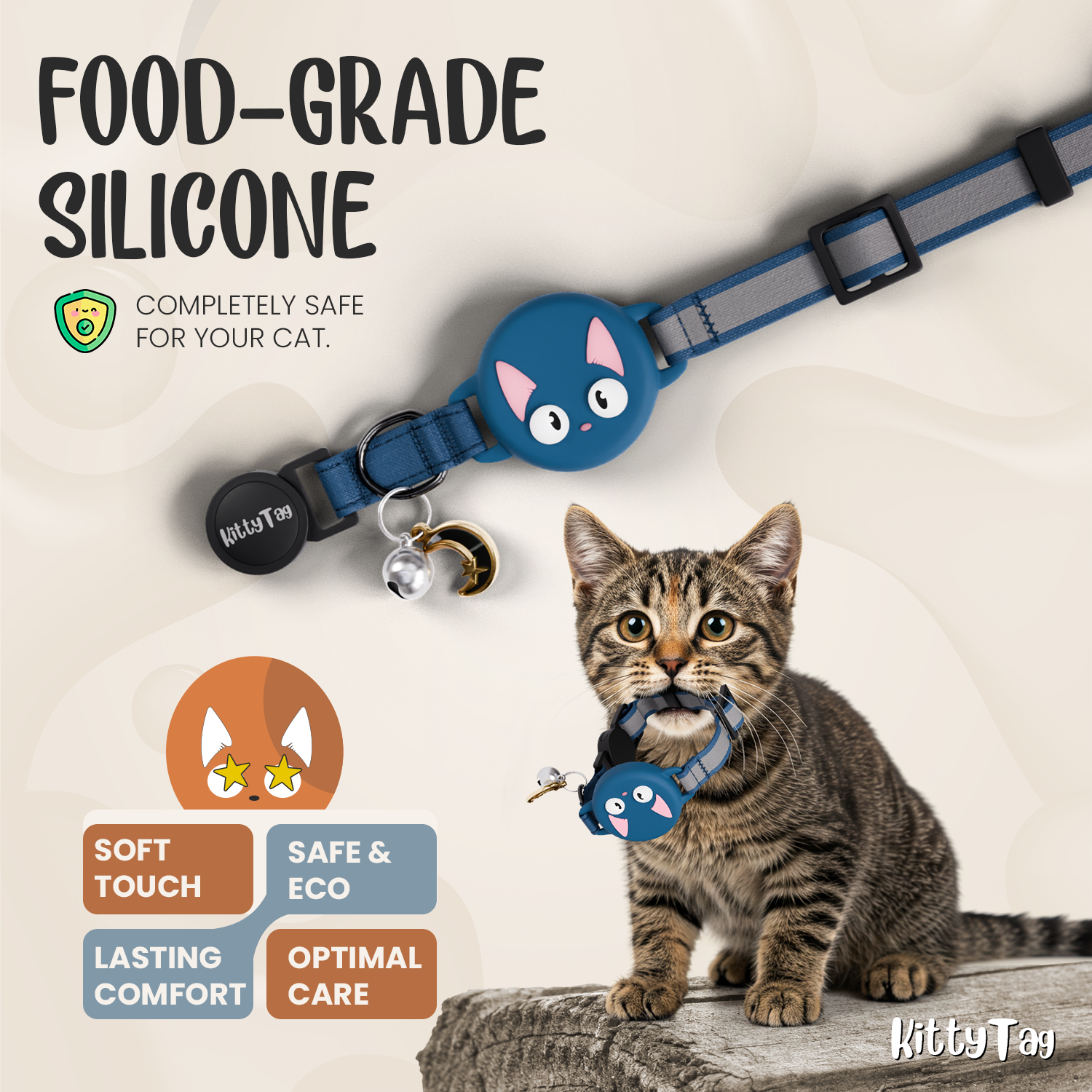 Navy Cat Collar for AirTag