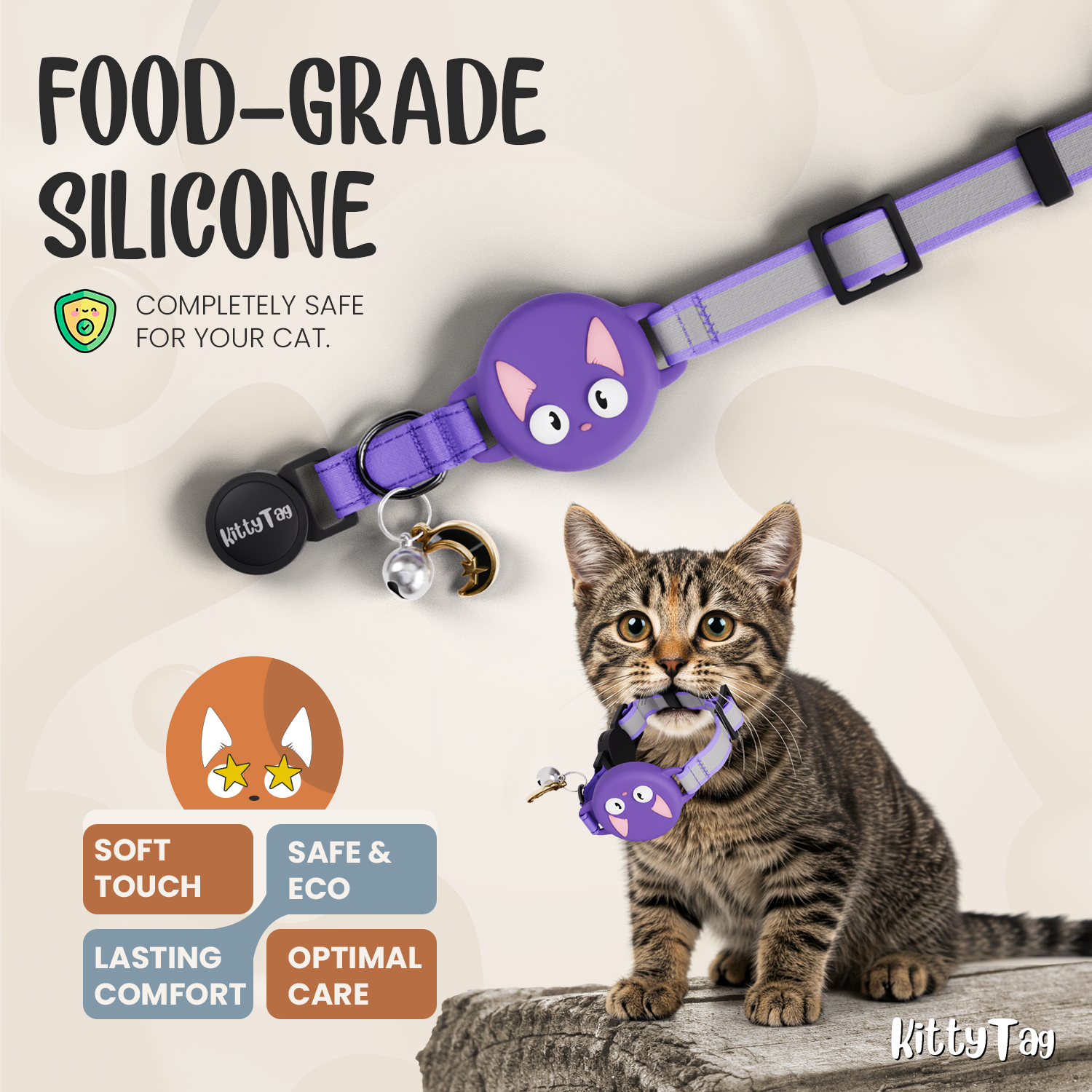 Purple Cat Collar for AirTag
