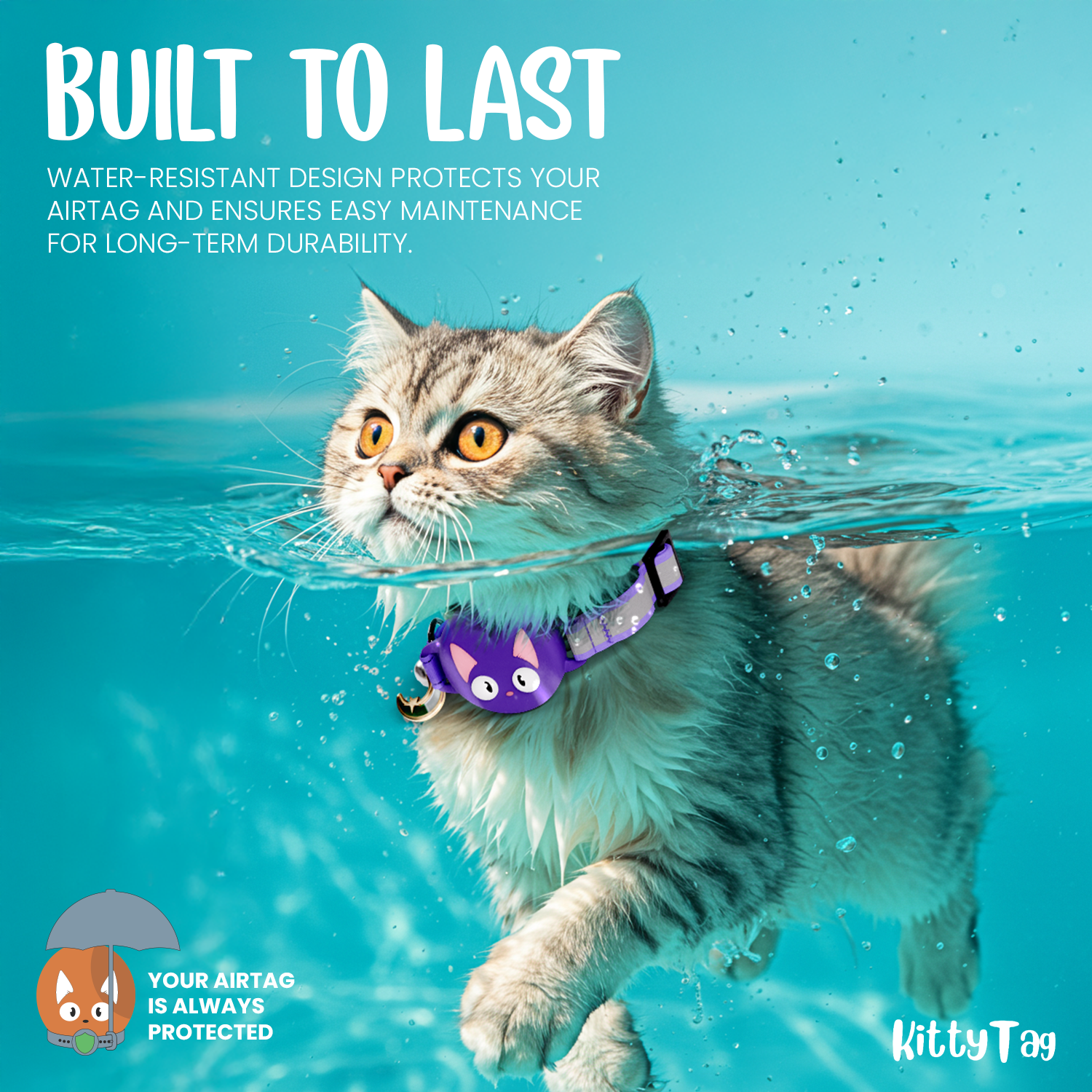 Purple Cat Collar for AirTag