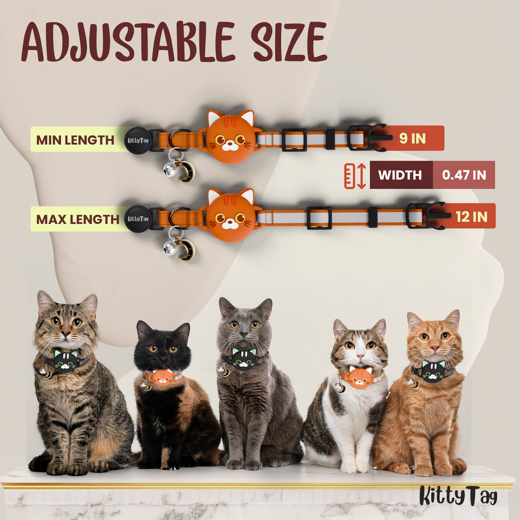 Orange Cat Collar AirTag, Adjustable, Reflective, Breakaway