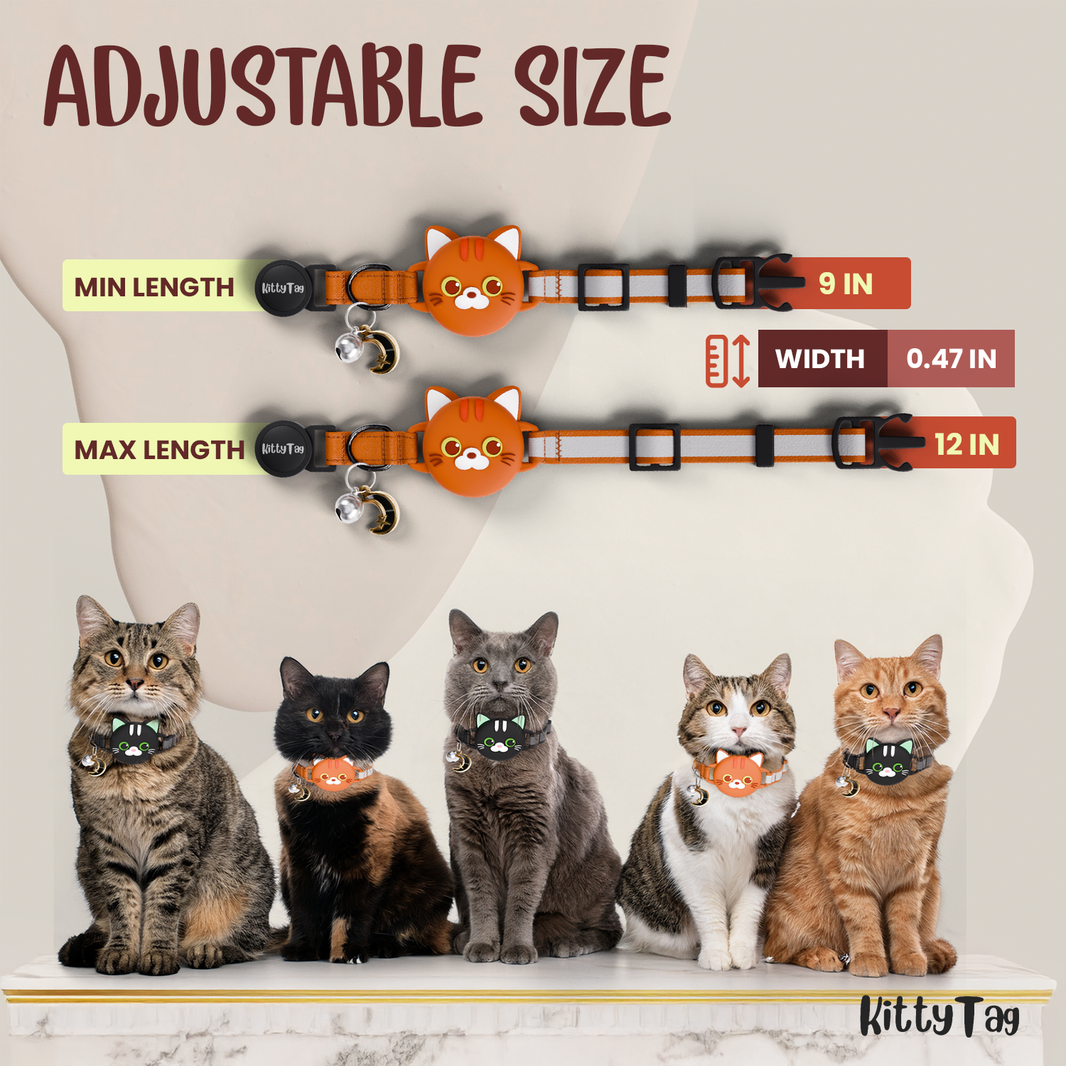 Black Cat Collar AirTag, Adjustable, Reflective, Breakaway