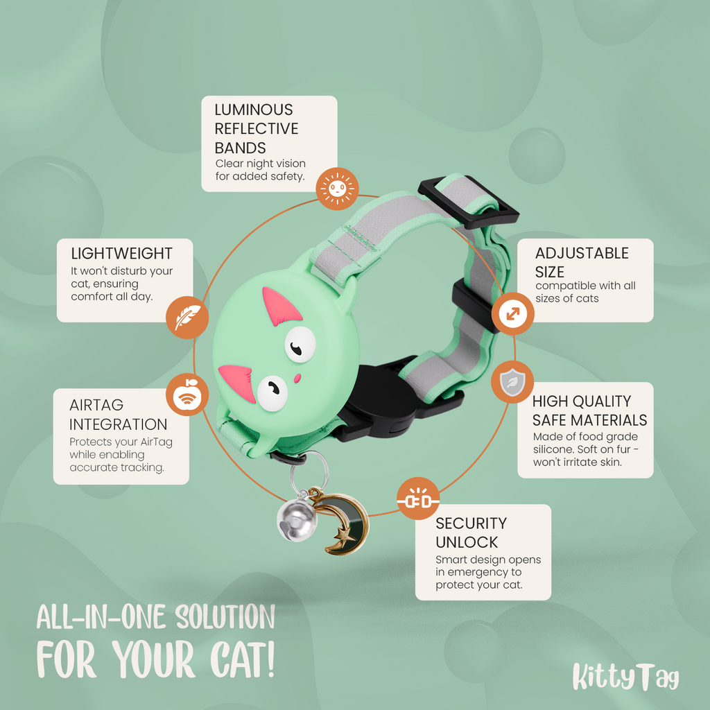 Mint Green Cat Collar for AirTag