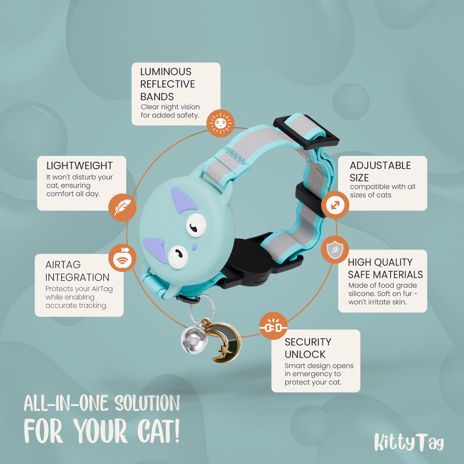 Turquoise Cat Collar for AirTag