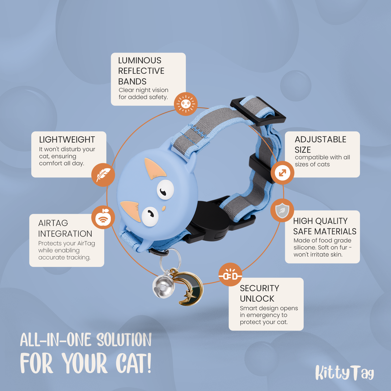 Blue Cat Collar for AirTag