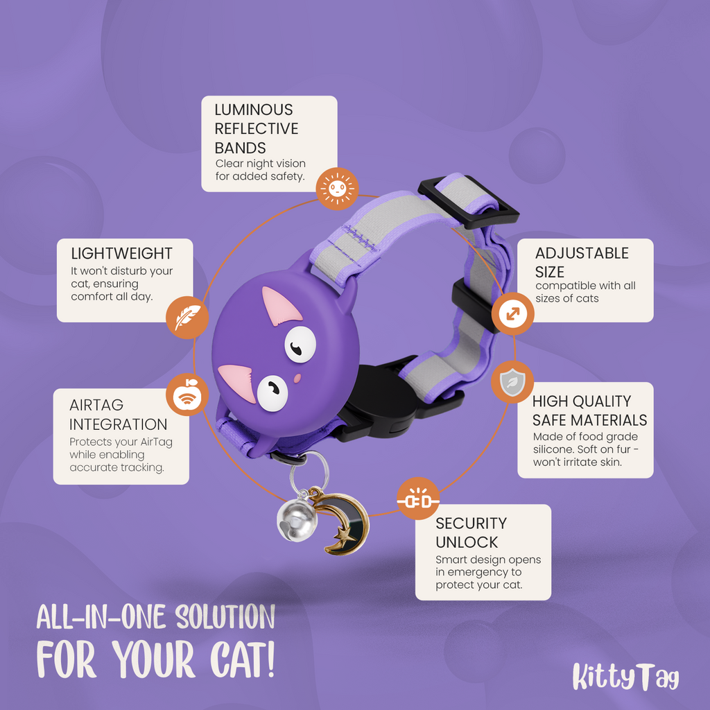 Purple Cat Collar for AirTag