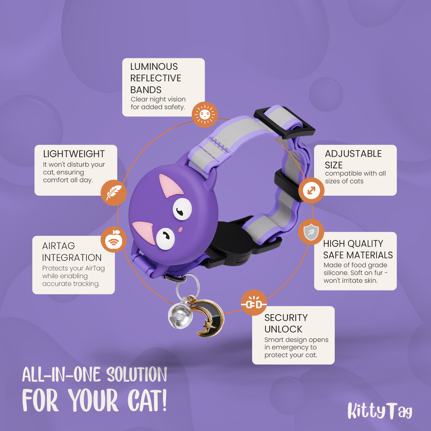 Purple Cat Collar for AirTag