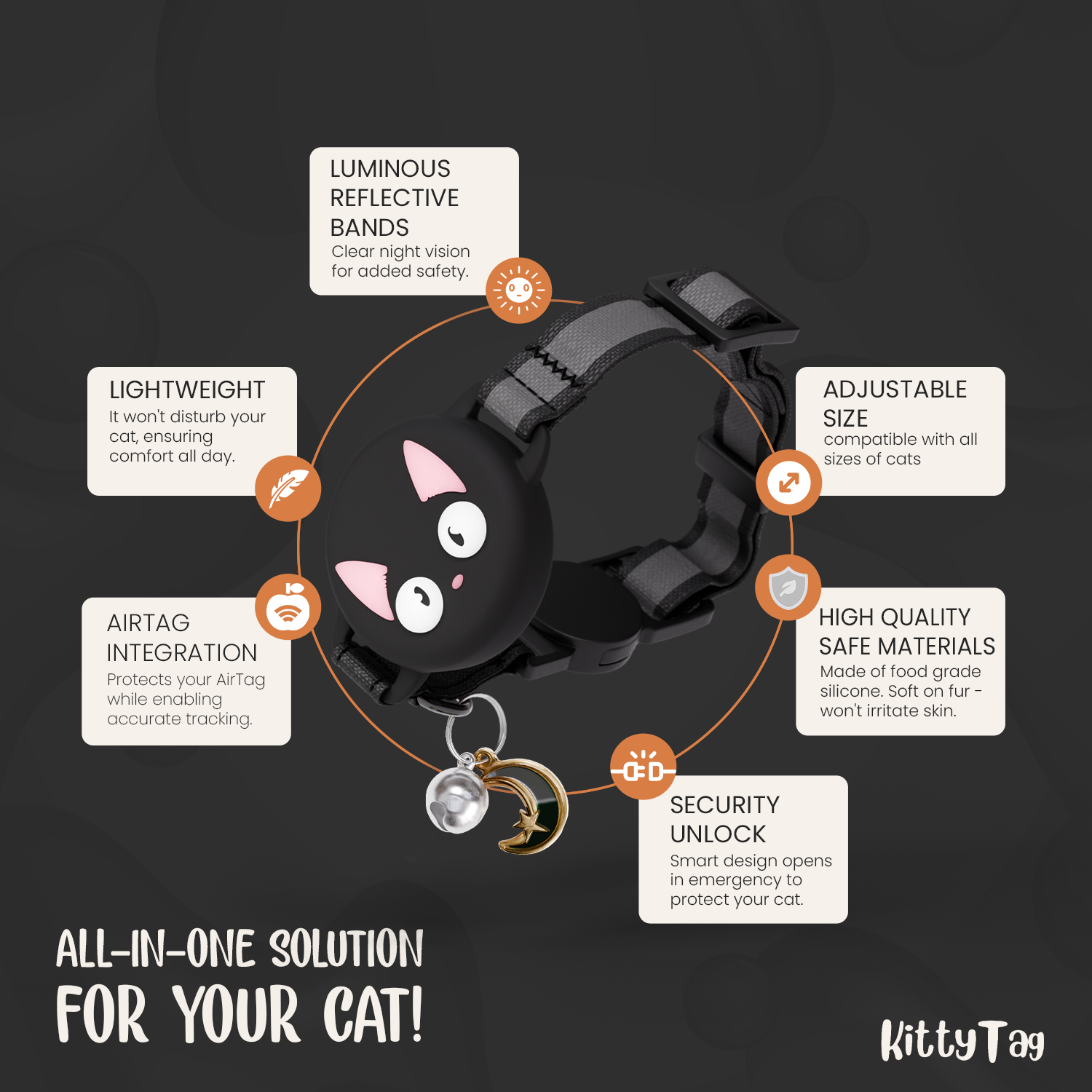 Black Cat Collar for AirTag