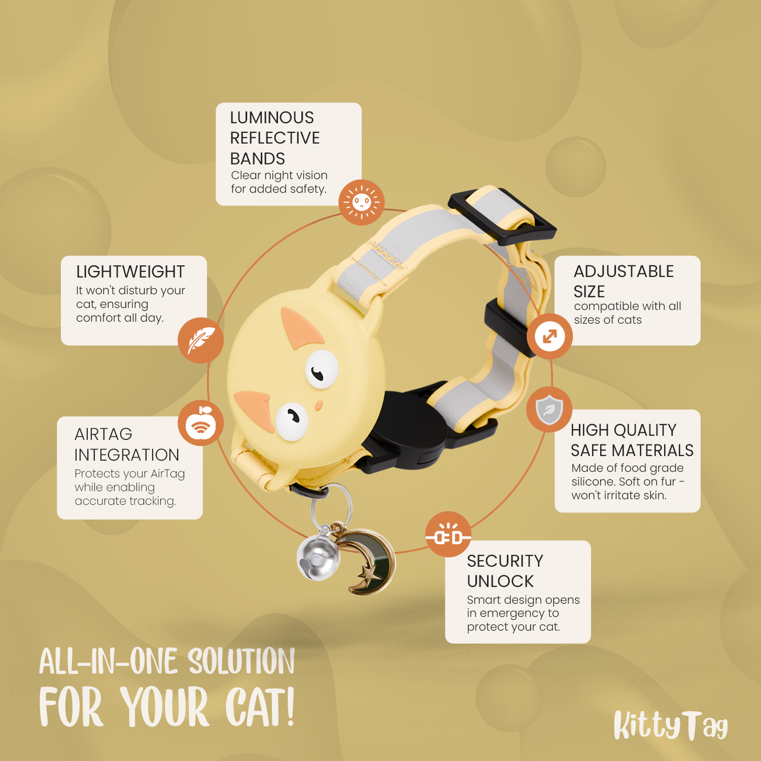 Yellow Cat Collar for AirTag