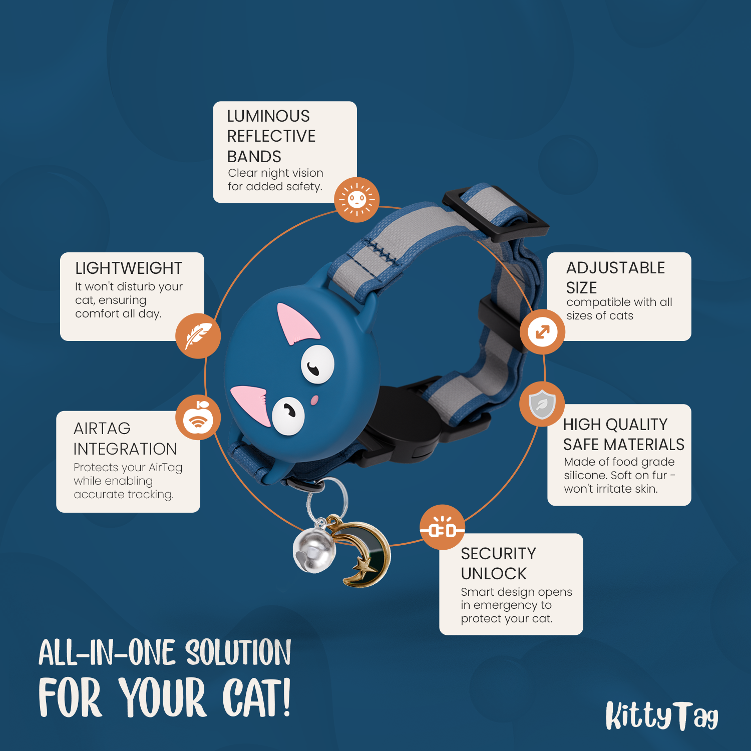 Navy Cat Collar for AirTag